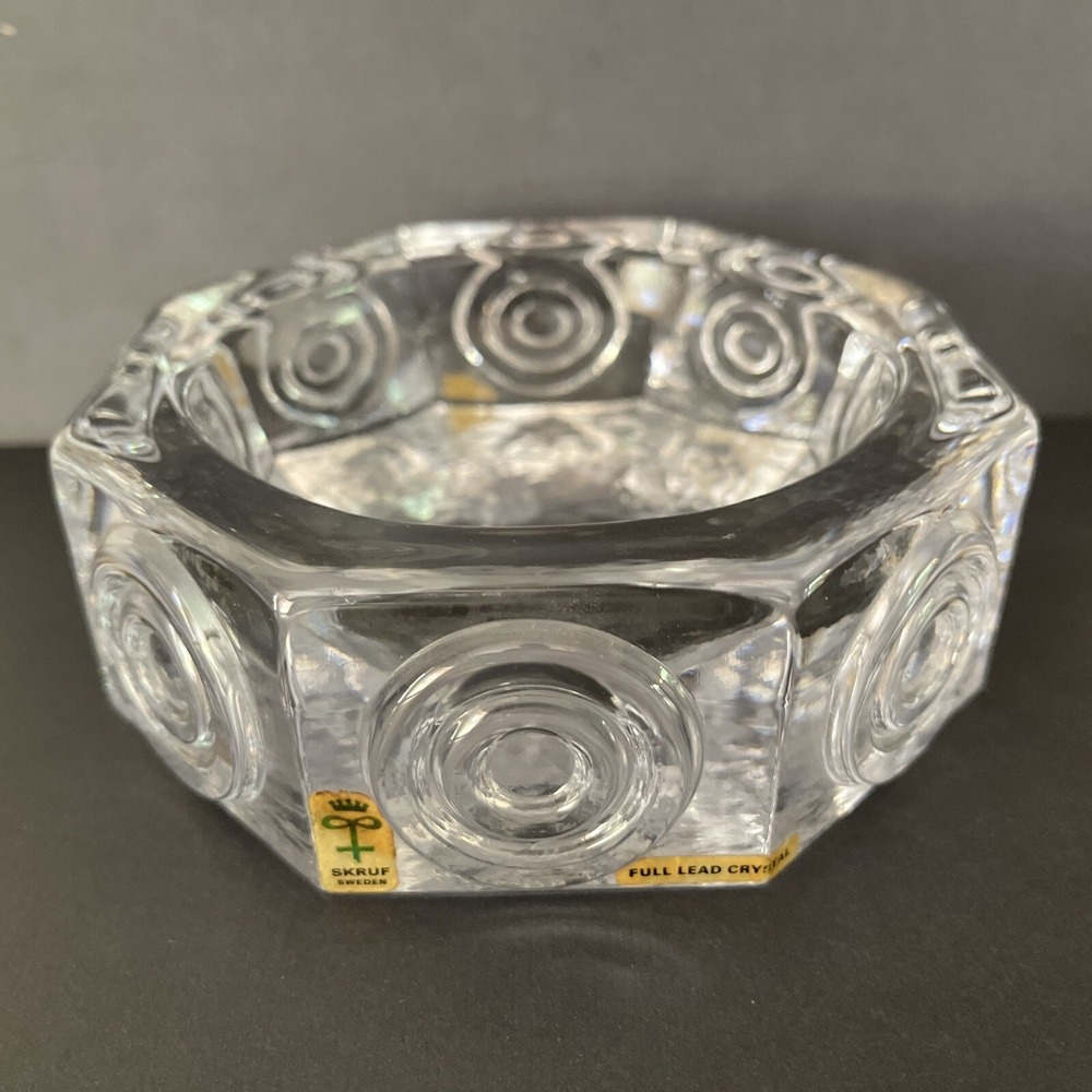 Vintage Midcentury Skruf Art Glass Bowl Sweden Bengt Edenfalk Octogonal Circles